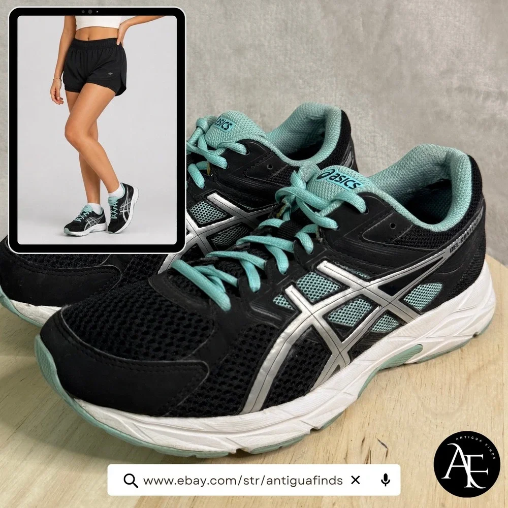 Asics Gel-Contend 3 Womens Running Shoes Black Aqua‎ Silver T5F9N Size 8.5